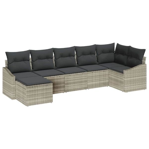 vidaXL Ensemble de Canap&eacute;s avec coussin 7 pcs Gris clair polyrotin