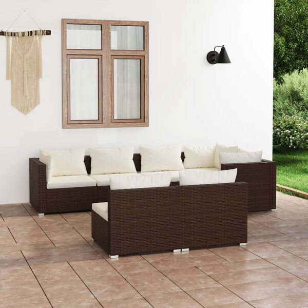 vidaXL Salon de jardin 7 pcs avec coussins Marron R&eacute;sine tress&eacute;e