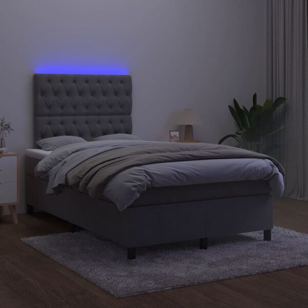 vidaXL Sommier &agrave; lattes de lit avec matelas LED gris fonc&eacute; 120x190 cm