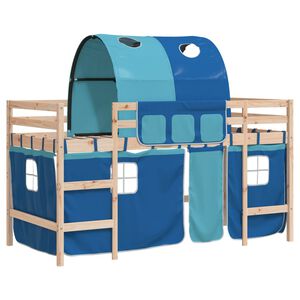 vidaXL Lit mezzanine enfants avec tunnel sans matelas bleu 90x190 cm