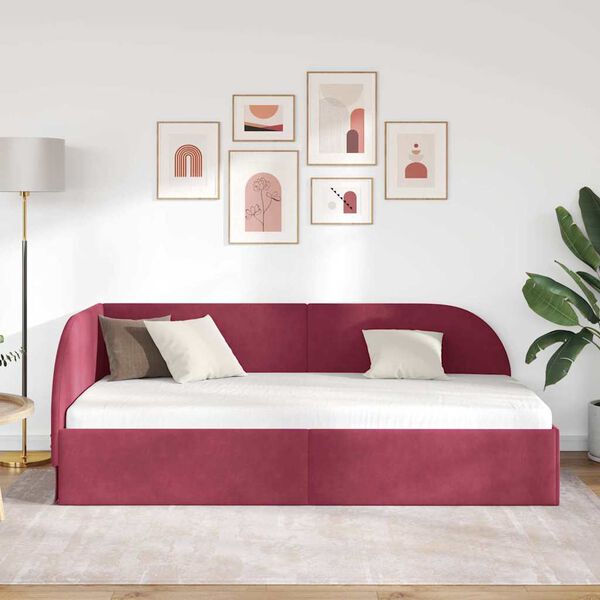 vidaXL Cadre de lit d'angle Bordeaux 90 cm x 190 cm Velours