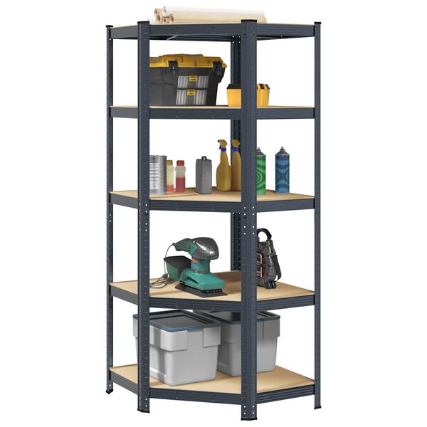 vidaXL &Eacute;tag&egrave;re d'angle &agrave; 5 niveaux Anthracite Acier bois d'ing&eacute;nierie