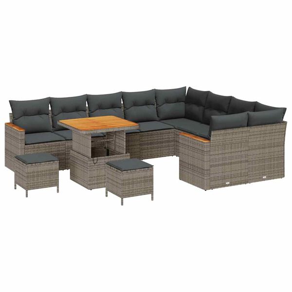 vidaXL Ensemble de canap&eacute; de jardin 12 pcs Gris Poly Rattan