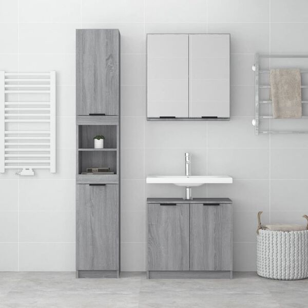 vidaXL Ensemble d'armoires de salle de bain 3 pcs sonoma gris