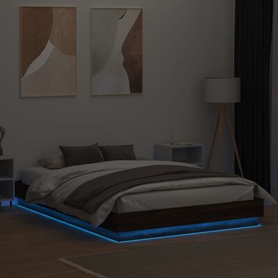 vidaXL Cadre de lit avec lumières LED chêne marron 150x200 cm