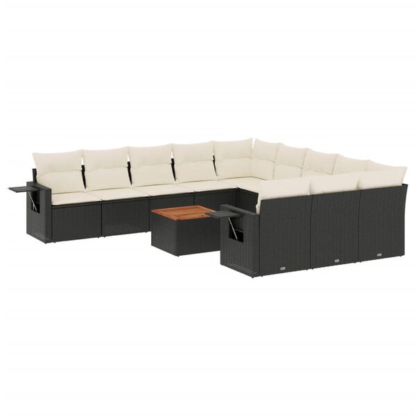 vidaXL Salon de jardin 12 pcs avec coussins noir r&eacute;sine tress&eacute;e