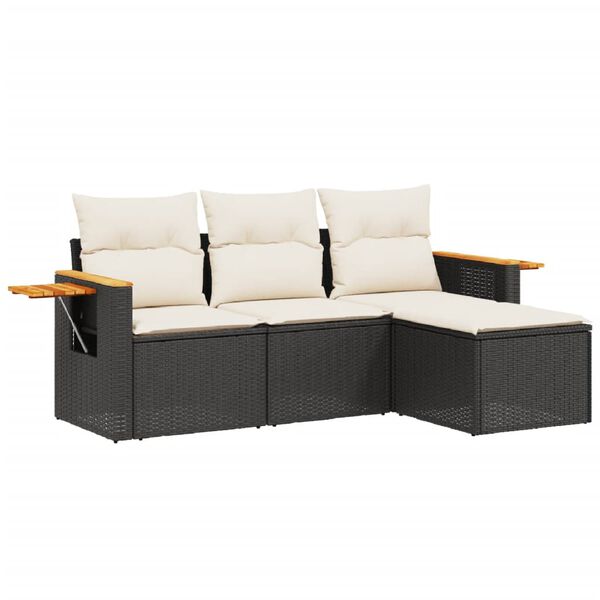 vidaXL Salon de jardin 4 pcs avec coussins noir r&eacute;sine tress&eacute;e