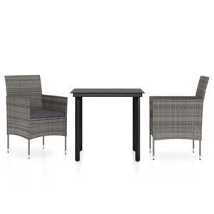 vidaXL Ensemble &agrave; manger de jardin et coussins 3 pcs Gris et noir