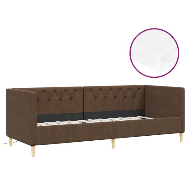 vidaXL Lit avec matelas et &eacute;clairage USB Marron fonc&eacute; Tissu 90x200 cm