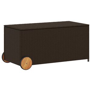 vidaXL Bo&icirc;te de rangement de jardin et roues marron 190L poly rotin