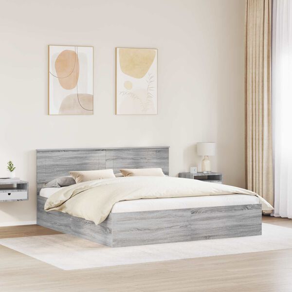 vidaXL Cadre de lit Gris Sonoma 200 x 200 cm Bois d'ing&eacute;nierie