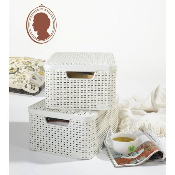 Curver Bo&icirc;te de rangement avec couvercle Style M 18 L Blanc cr&egrave;me