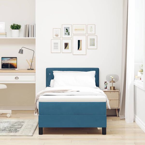 vidaXL Lit &agrave; ressorts avec matelas Bleu fonc&eacute; 90 x 200 cm Velours
