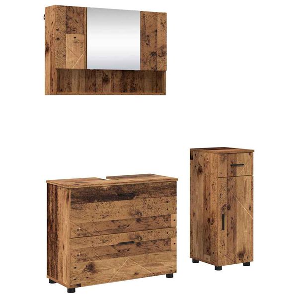 vidaXL Ensemble de mobilier de salle de bain 3 pcs Bois Ancien