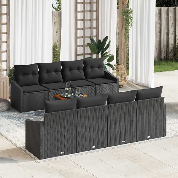 vidaXL Ensemble de canap&eacute; de jardin avec coussin 9 pcs Noir polyrotin