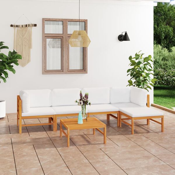 vidaXL Salon de jardin 6 pcs avec coussins cr&egrave;me Bois de teck solide