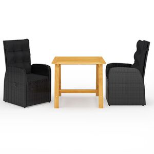 vidaXL Ensemble &agrave; manger de jardin 3 pcs Noir