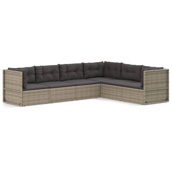 vidaXL Salon de jardin 6 pcs avec coussins Gris R&eacute;sine tress&eacute;e