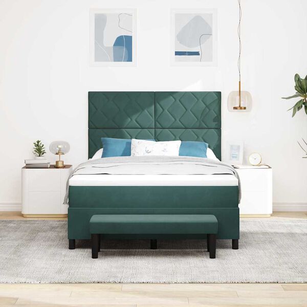 vidaXL Lit &agrave; ressorts avec matelas Vert fonc&eacute; 140 x 200 cm Velours