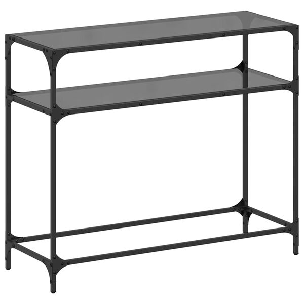 vidaXL Table console avec dessus en verre noir 98x35x81 cm acier