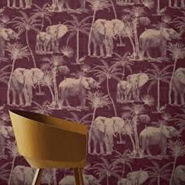 DUTCH WALLCOVERINGS Papier peint Verger avec &eacute;l&eacute;phants Aubergine