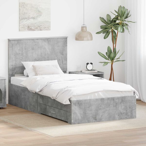 vidaXL Cadre de lit Gris b&eacute;ton 100 x 200 cm Bois d'ing&eacute;nierie