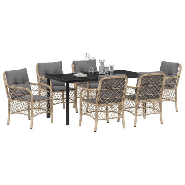 vidaXL Ensemble de salle &agrave; manger pour jardin 7 pcs Beige polyrotin