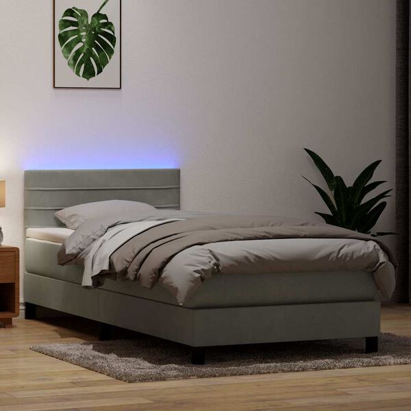 vidaXL Sommier &agrave; lattes de lit et matelas et LED gris clair 80x220 cm velours