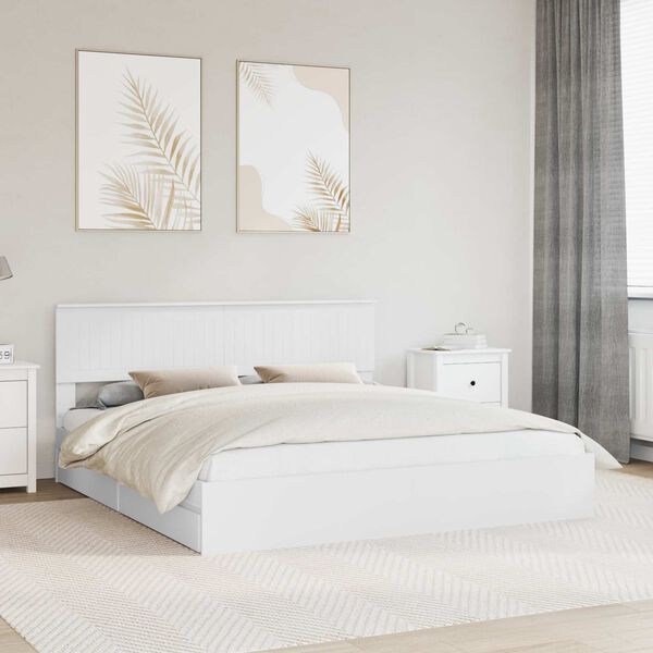 vidaXL Lit de Rangement Blanc 180 x 200 cm Bois d'ing&eacute;nierie