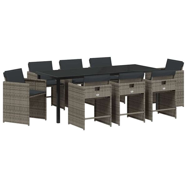 vidaXL Ensemble de salle &agrave; manger pour jardin 9 pcs Gris polyrotin