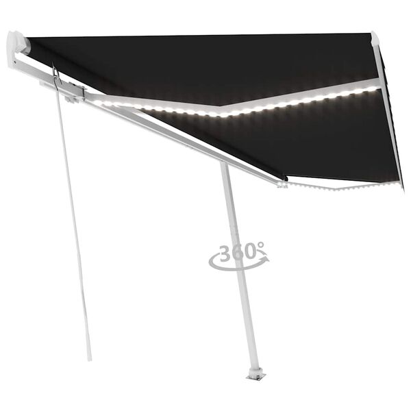 vidaXL Auvent manuel r&eacute;tractable avec LED 500x300 cm Anthracite