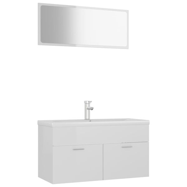 vidaXL Ensemble de meubles de bain Blanc brillant Bois d'ing&eacute;nierie