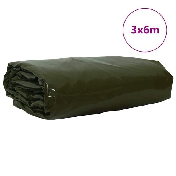 vidaXL B&acirc;che 650g / m&sup2; Vert olive 3 x 6 m Toile avec rev&ecirc;tement en PVC