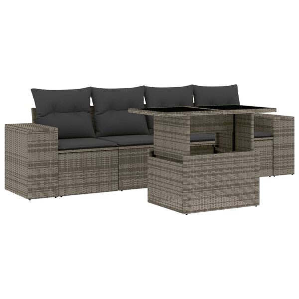 vidaXL Salon de jardin 5 pcs avec coussins gris r&eacute;sine tress&eacute;e