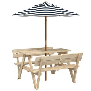 vidaXL Table de pique-nique pour 4 enfants avec parasol bois de sapin