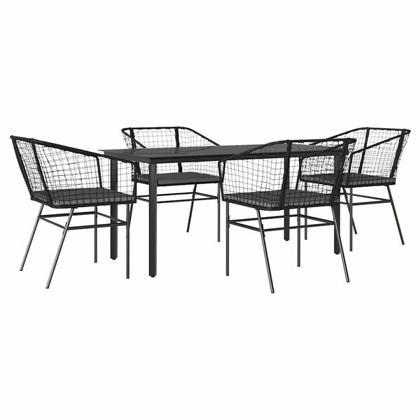 vidaXL Ensemble &agrave; manger de jardin et coussins 5 pcs noir rotin verre