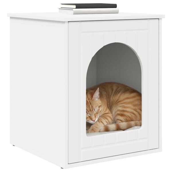 vidaXL Maison pour chat Blanc 53 x 52 x 62 cm Bois d'ing&eacute;nierie