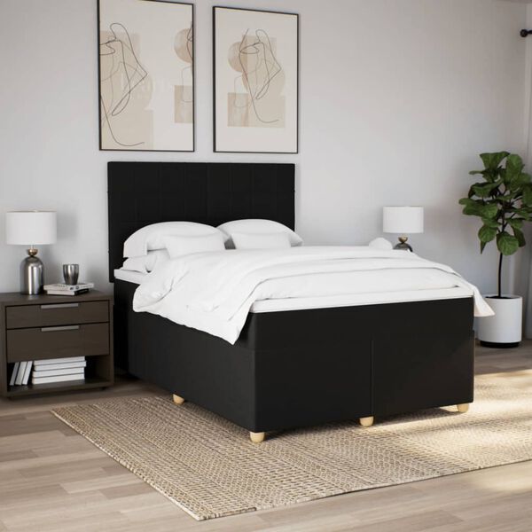 vidaXL Sommier &agrave; lattes de lit avec matelas Noir 140x200 cm Tissu