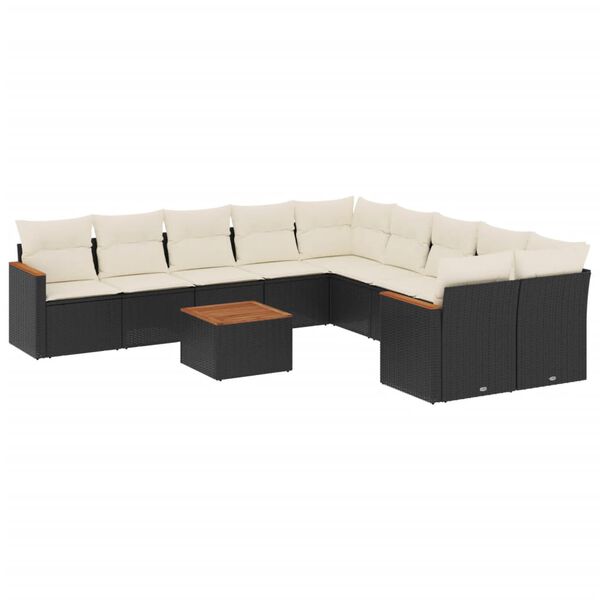 vidaXL Salon de jardin 11 pcs avec coussins noir r&eacute;sine tress&eacute;e