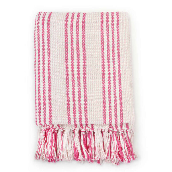 vidaXL Couverture coton &agrave; rayures 160x210 cm Rose et Blanc