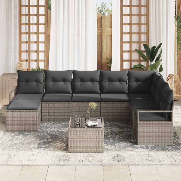 vidaXL Ensemble de canap&eacute; de jardin 9 pcs Gris Poly rotin
