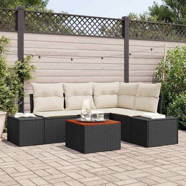 vidaXL Ensemble de canapé de jardin avec coussin 5 pcs Noir polyrotin