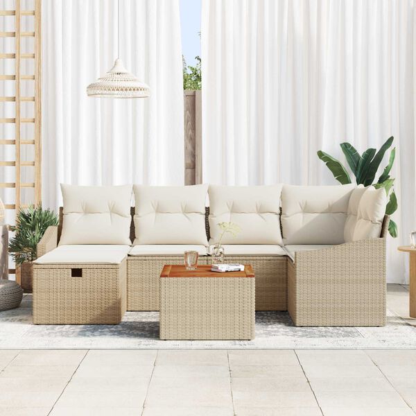 vidaXL Ensemble de canapé de jardin 7 pcs Beige Poly rotin