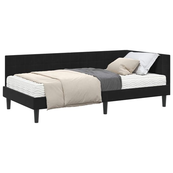 vidaXL Cadre de lit d'angle avec matelas 2 pcs Noir Velours