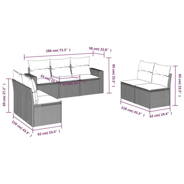 vidaXL Salon de jardin 7 pcs avec coussins noir r&eacute;sine tress&eacute;e