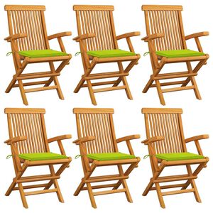 vidaXL Chaises pliantes avec coussins vert vif, 6 pi&egrave;ces, en teck massif