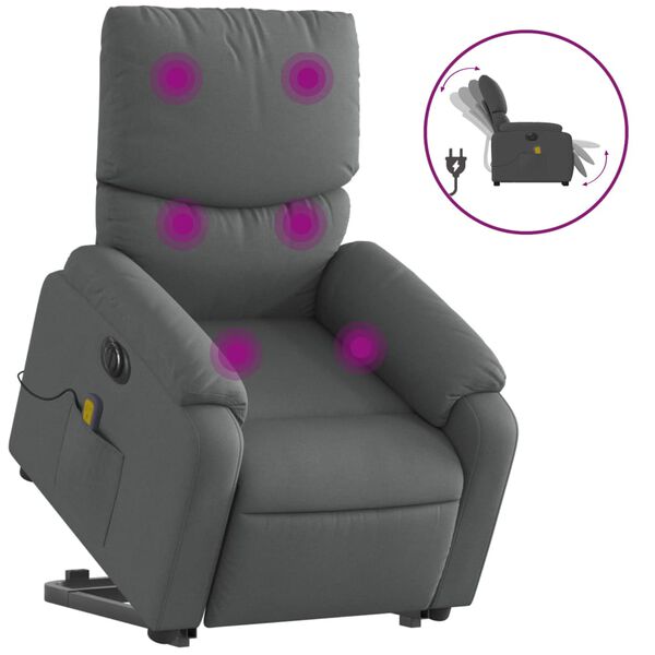vidaXL Fauteuil inclinable de massage &eacute;lectrique Gris fonc&eacute; Tissu