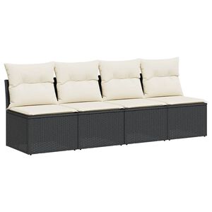 vidaXL Canap&eacute; de jardin avec coussins 4 places noir r&eacute;sine tress&eacute;e