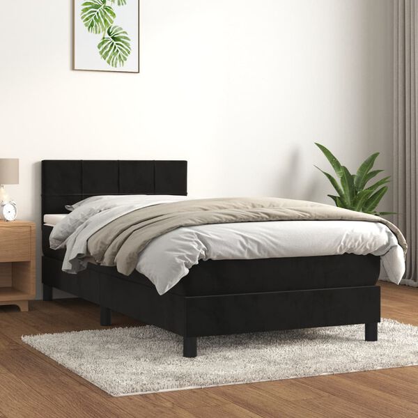 vidaXL Sommier &agrave; lattes de lit avec matelas Noir 100x200 cm Velours