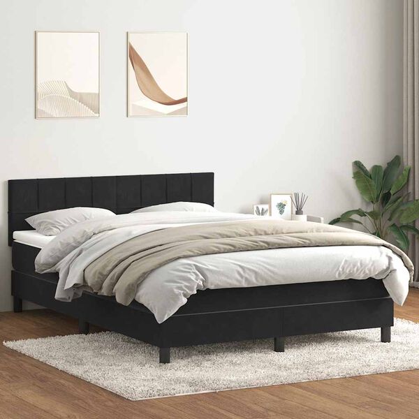 vidaXL Sommier &agrave; lattes de lit avec matelas noir 160x210 cm velours